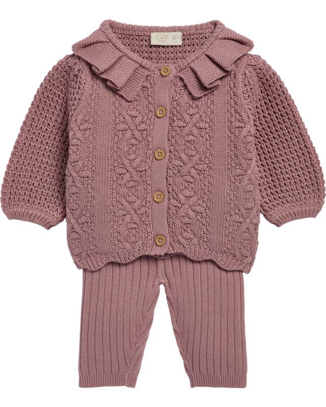 Gilet + pantalon en maille naissance fille, marron doux — KiK, produit allemand authentique au Maroc
