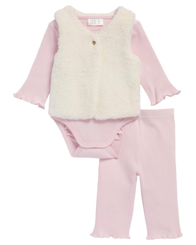 Gilet sans manches + body + leggings naissance fille, vieux rose — KiK, produit allemand authentique au Maroc
