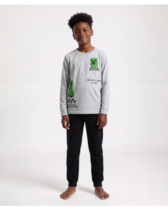 Pyjama à bords-côtes garçon, gris chiné (KiK Pyjama mit Rippbündchen (grau melange)) — KiK, produit allemand authentique au Maroc