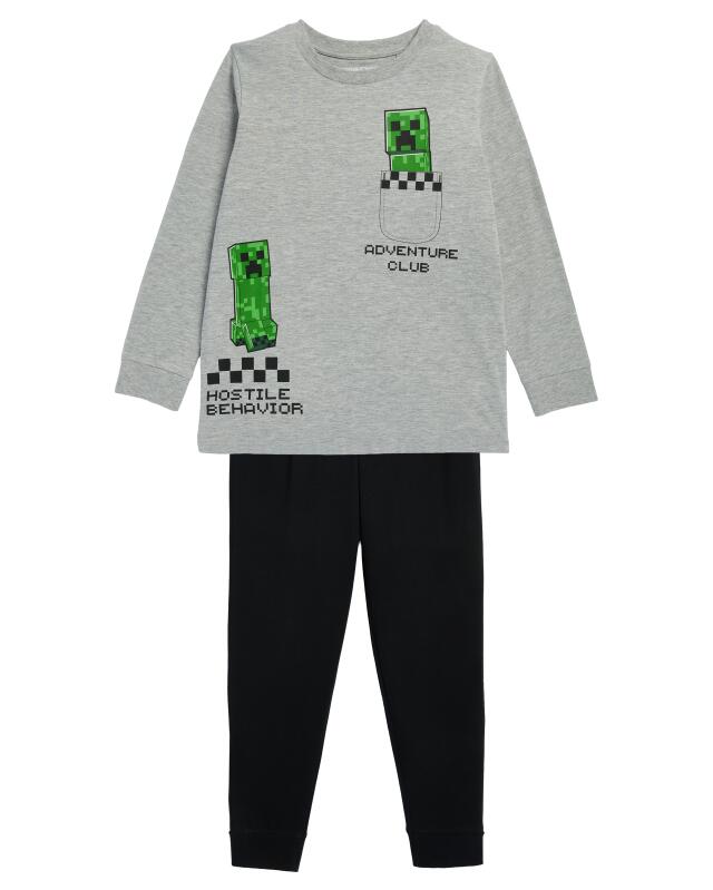 Pyjama à bords-côtes garçon, gris chiné (KiK Pyjama mit Rippbündchen (grau melange)) — KiK, produit allemand authentique au Maroc