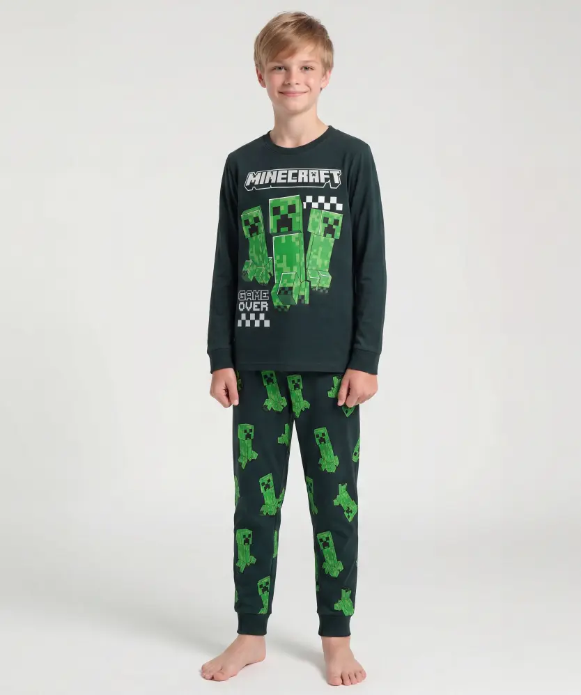Pyjama mit Rippbündchen für Jungen, dunkelgrün