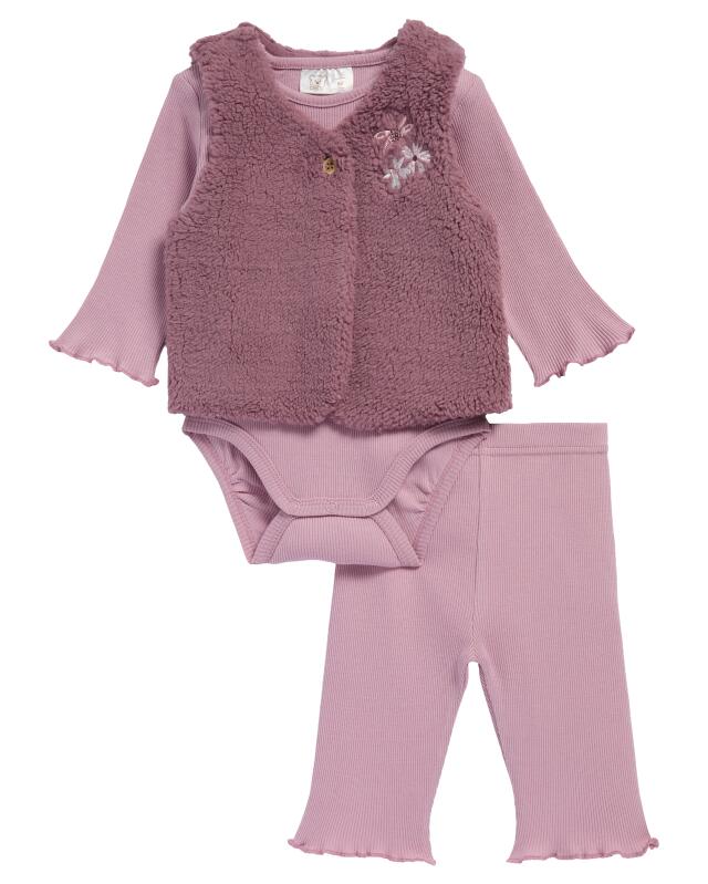 Gilet sans manches + body + leggings naissance fille, violet — KiK, produit allemand authentique au Maroc