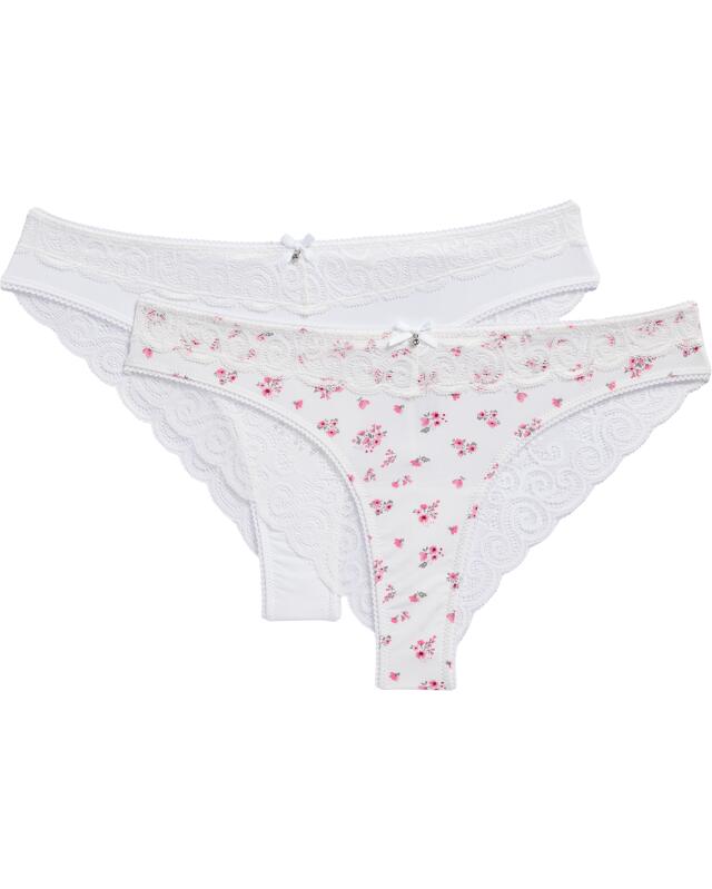 Slips brésiliens en dentelle femme, blanc imprimé (KiK Brazilian-Slips mit Spitze (weiß bedruckt)) — KiK, produit allemand authentique au Maroc