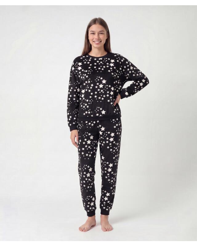 Fluffy pyjamas with stars for girls, black (KiK Flausch-Pyjama mit Sternen (schwarz)) — KiK, authentic German product in Morocco