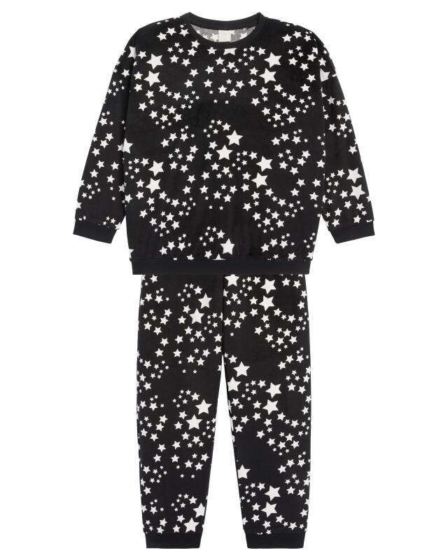 Fluffy pyjamas with stars for girls, black (KiK Flausch-Pyjama mit Sternen (schwarz)) — KiK, authentic German product in Morocco