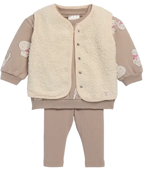 Teddyweste + Sweatshirt + Leggings