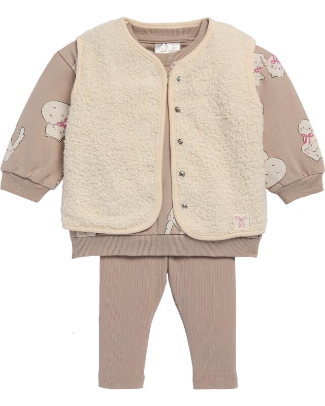 Gilet sans manches teddy + sweat + leggings bébé fille, écru — KiK, produit allemand authentique au Maroc