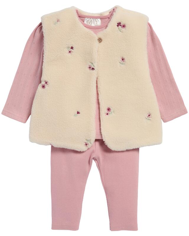Gilet sans manches + haut manches longues + pantalon bébé fille, rose — KiK, produit allemand authentique au Maroc