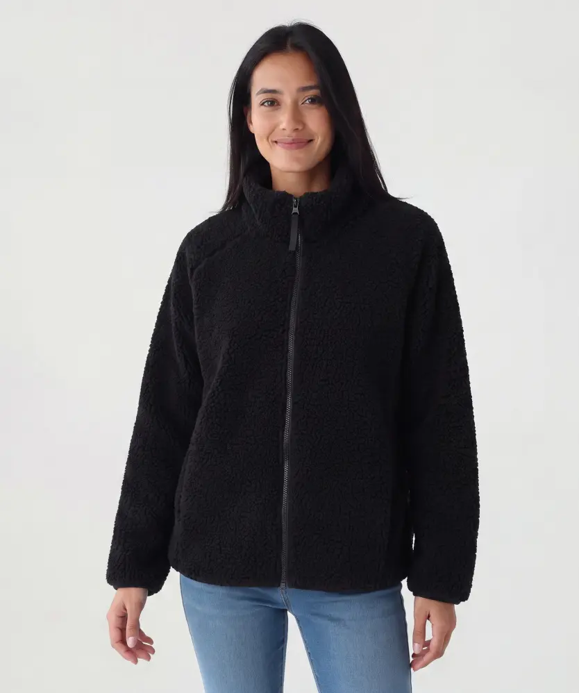 Teddyfleecejacke für Damen, schwarz