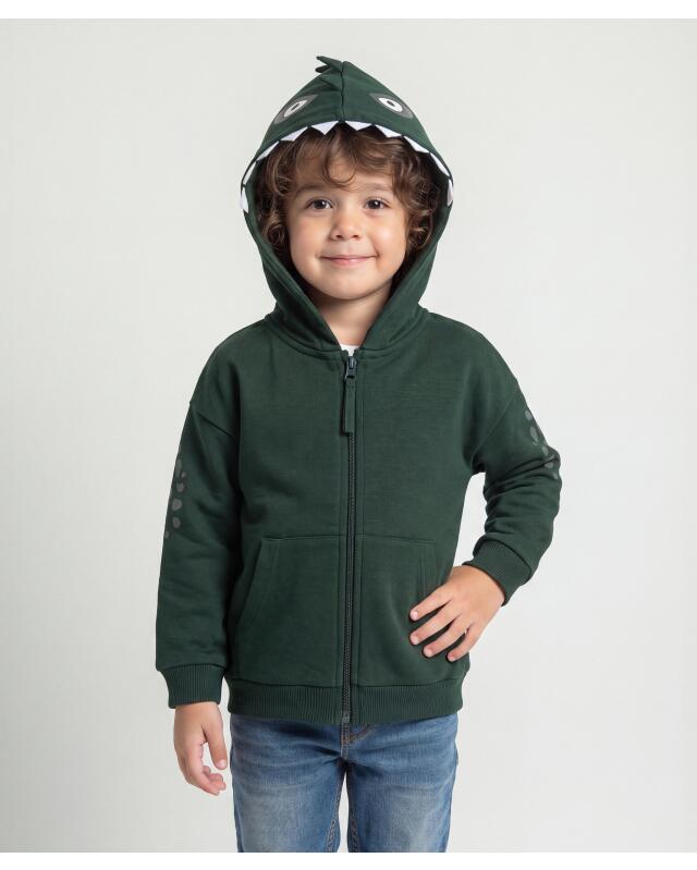 Veste sweat zippée à pics garçon, vert foncé (KiK Sweatjacke mit Zacken (dunkelgrün)) — KiK, produit allemand authentique au Maroc