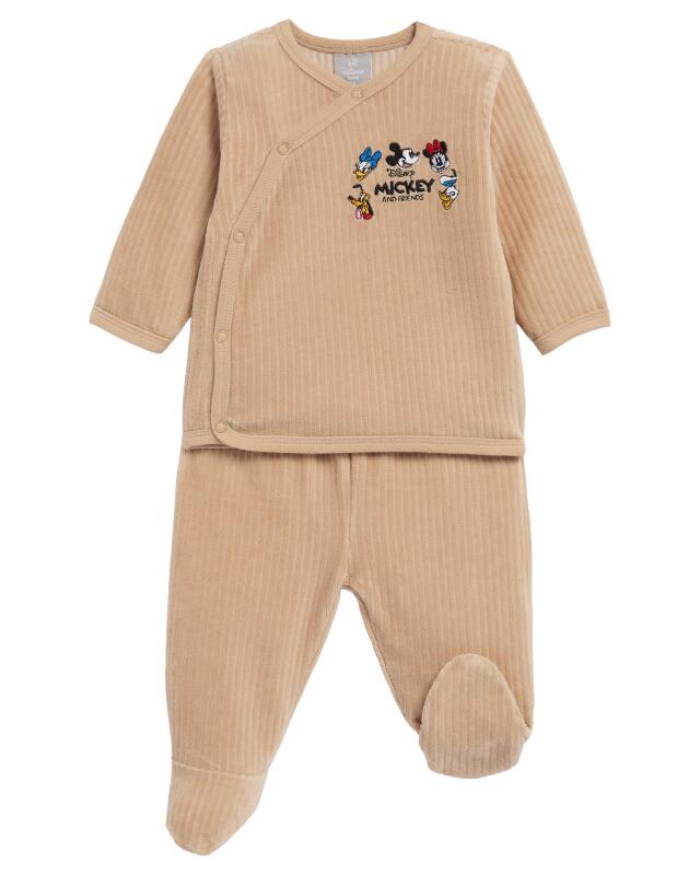 T-shirt croisé + pantalon Mickey and Friends naissance fille, écru (KiK Newborn Mickey and Friends Wickelshirt + Hose (naturfarben)) — KiK, produit allemand authentique au Maroc