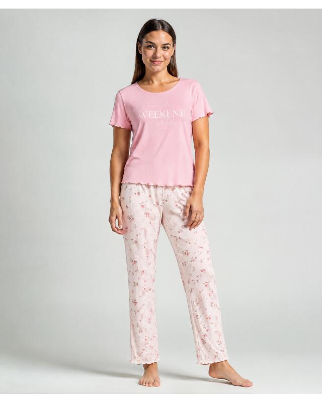 Pyjamas with wavy edges for women, pink (KiK Pyjama mit Wellenkanten (rosa)) — KiK, authentic German product in Morocco