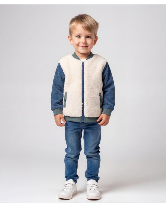 Veste teddy et velours côtelé garçon, blanc cassé (KiK Collegejacke Teddy-Cord (offwhite)) — KiK, produit allemand authentique au Maroc