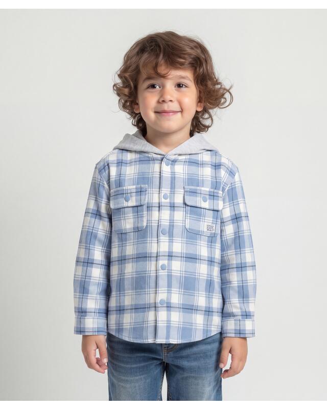 Checked shirt with hood for boys, blue checked — KiK, authentic German product in Morocco