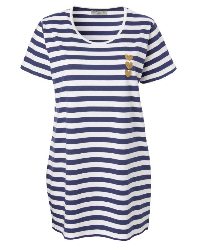 Chemise de nuit à cœurs pailletés femme, bleu indigo (KiK Bigshirt mit Glitzerherzen (indigo blau)) — KiK, produit allemand authentique au Maroc