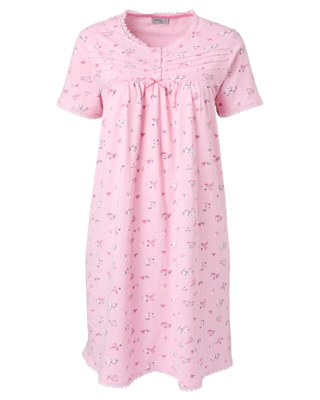 Nightshirt with piping for women, pink printed (KiK Bigshirt mit Biesen (rosa bedruckt)) — KiK, authentic German product in Morocco