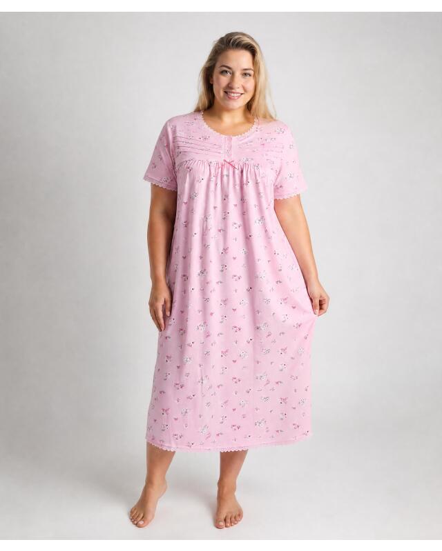 Chemise de nuit à passepoils femme, rose imprimé — KiK, produit allemand authentique au Maroc