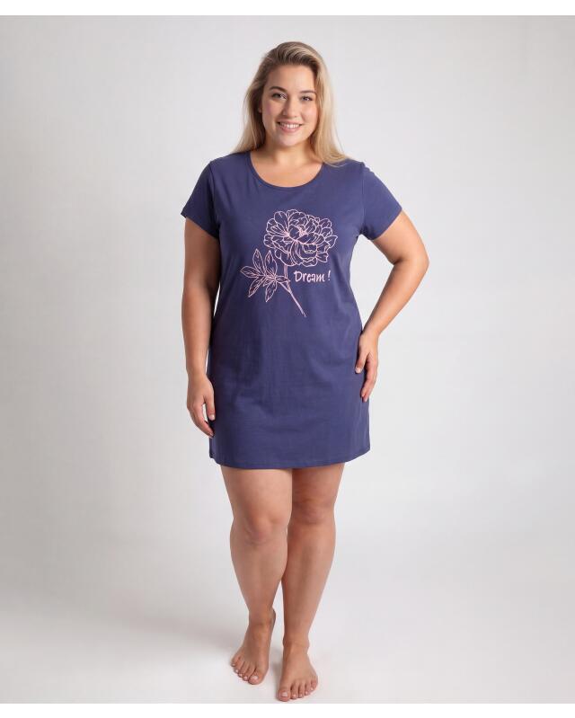 Chemise de nuit à fleur femme, bleu indigo — KiK, produit allemand authentique au Maroc