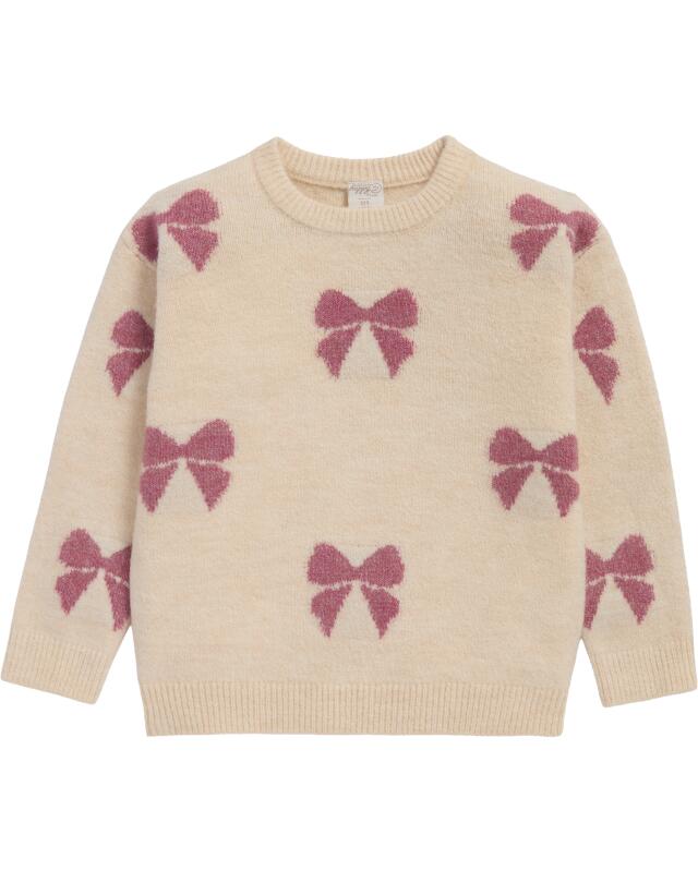 Pull en maille à motif nœuds fille, écru (KiK Strickpullover Schleifenmuster (naturfarben)) — KiK, produit allemand authentique au Maroc