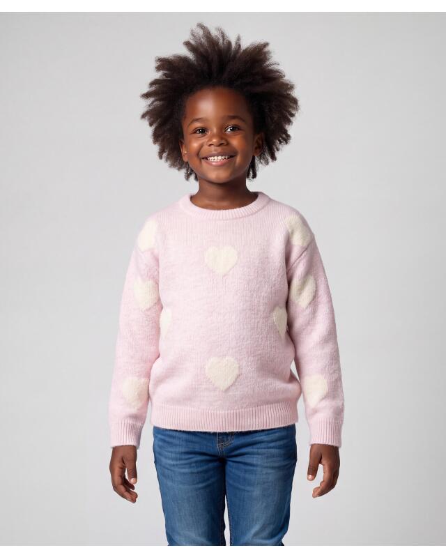 Pull en maille à motif cœurs fille, violet clair — KiK, produit allemand authentique au Maroc