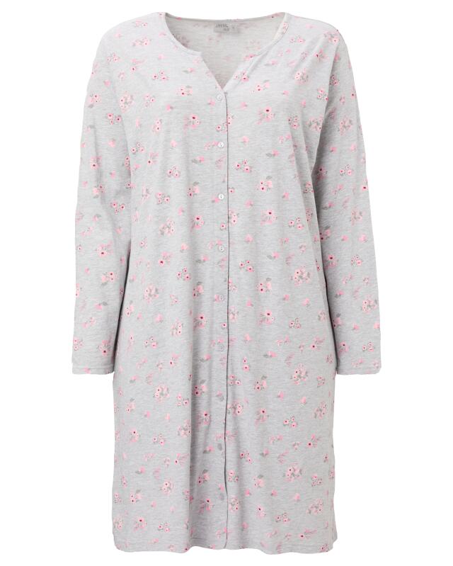 Nightshirt with flowers for women, grey marl (KiK Bigshirt mit Blumen (grau melange)) — KiK, authentic German product in Morocco