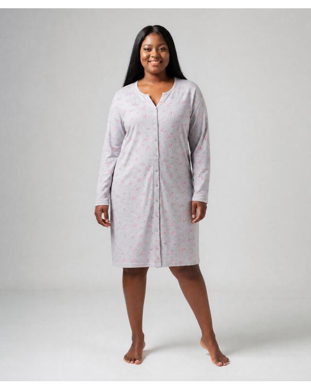 Chemise de nuit à fleurs femme, gris chiné — KiK, produit allemand authentique au Maroc