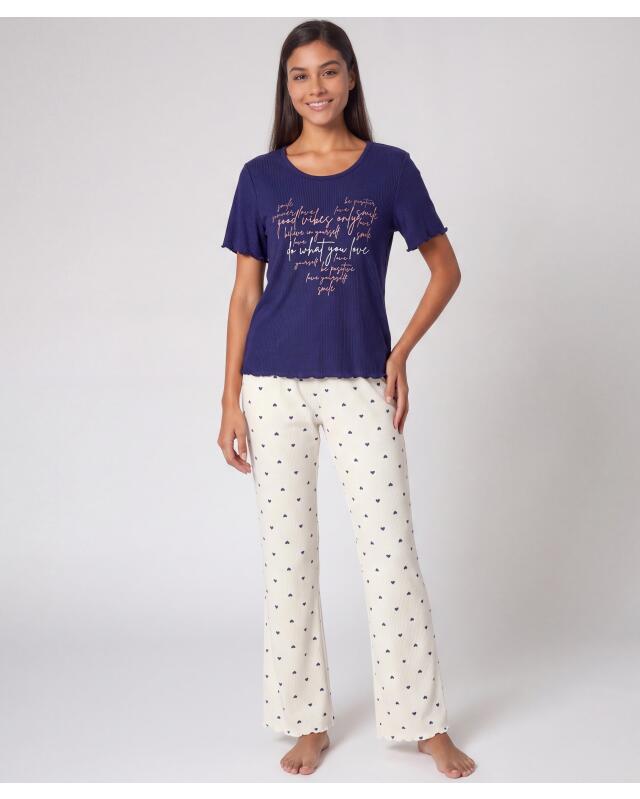 بيجامة مضلعة للنساء، أزرق نيلي (KiK Gerippter Pyjama (indigo blau)) — KiK, منتج ألماني أصلي في المغرب