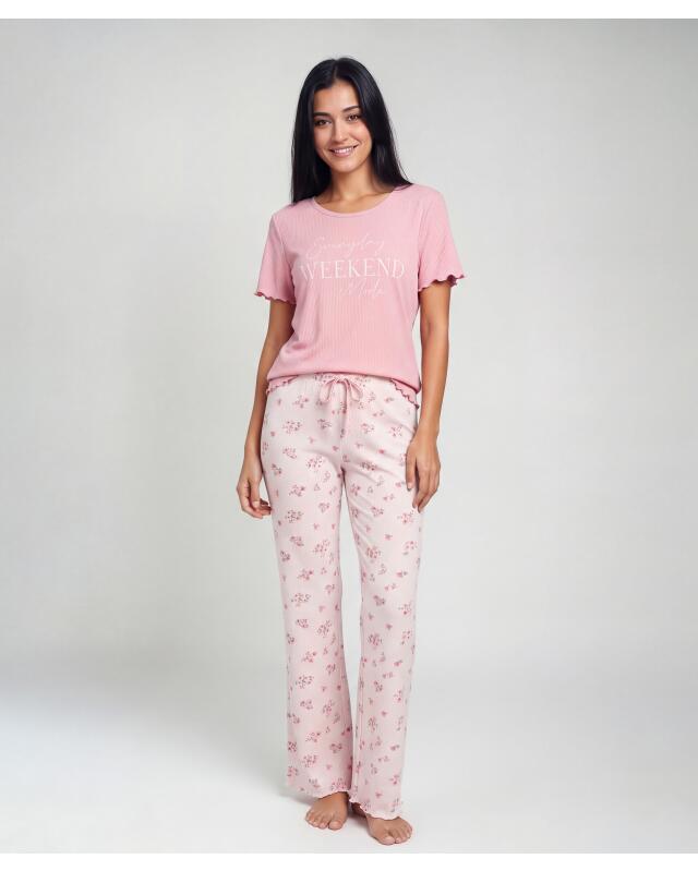 Ribbed pyjamas for women, pink (KiK Gerippter Pyjama (rosa)) — KiK, authentic German product in Morocco