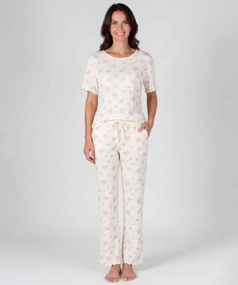 Pyjama mit Wellenkanten für Damen, offwhite