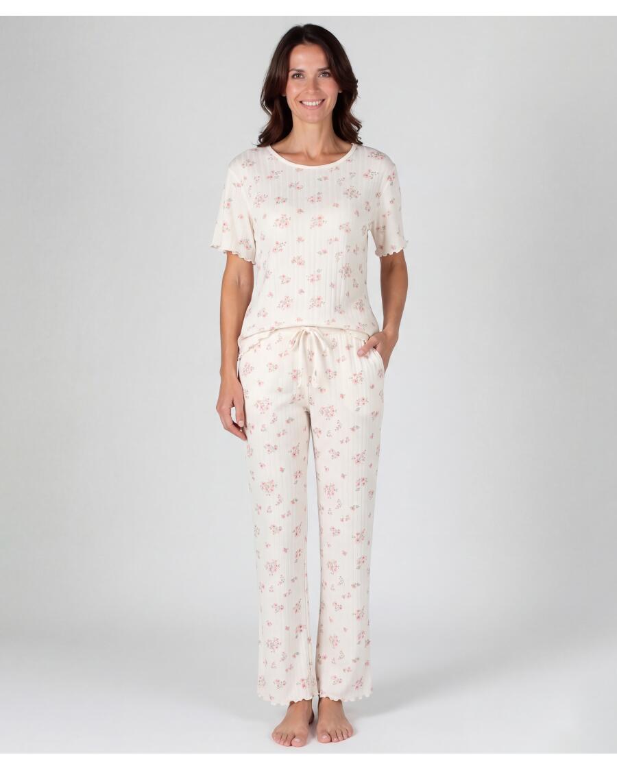 Pyjama mit Wellenkanten für Damen, offwhite