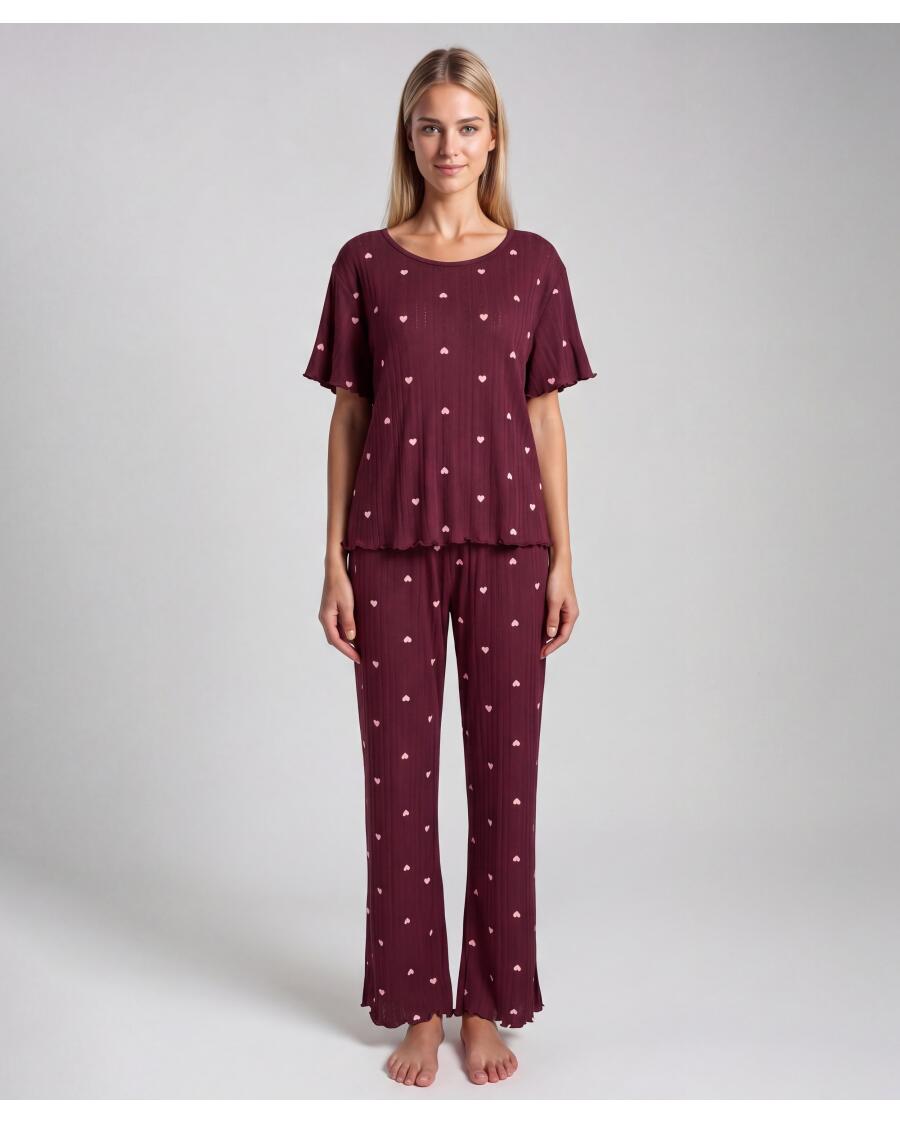 Pyjama mit Wellenkanten für Damen, offwhite