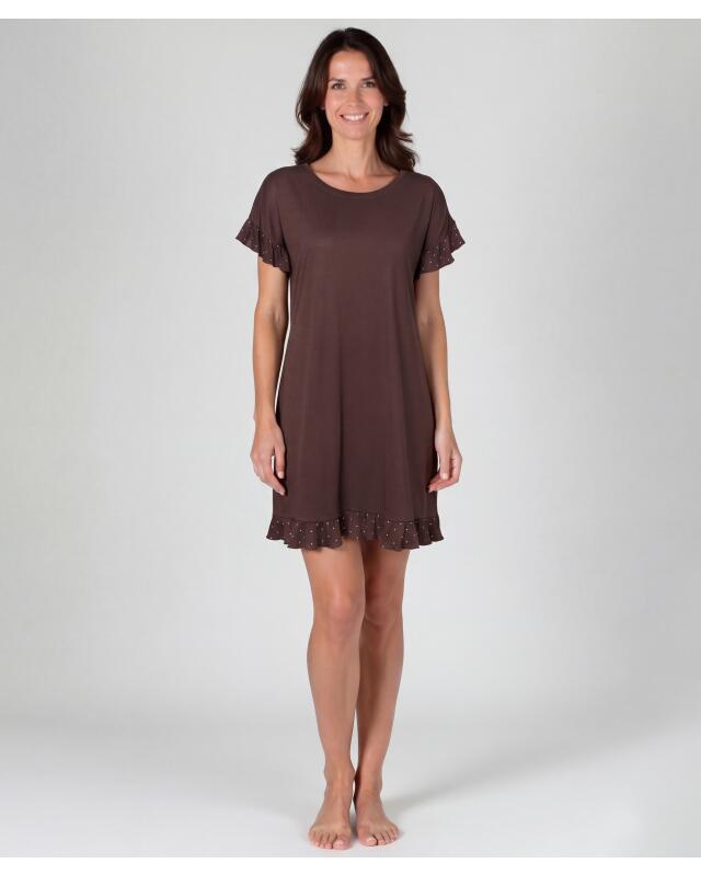 Chemise de nuit à volants femme, marron — KiK, produit allemand authentique au Maroc