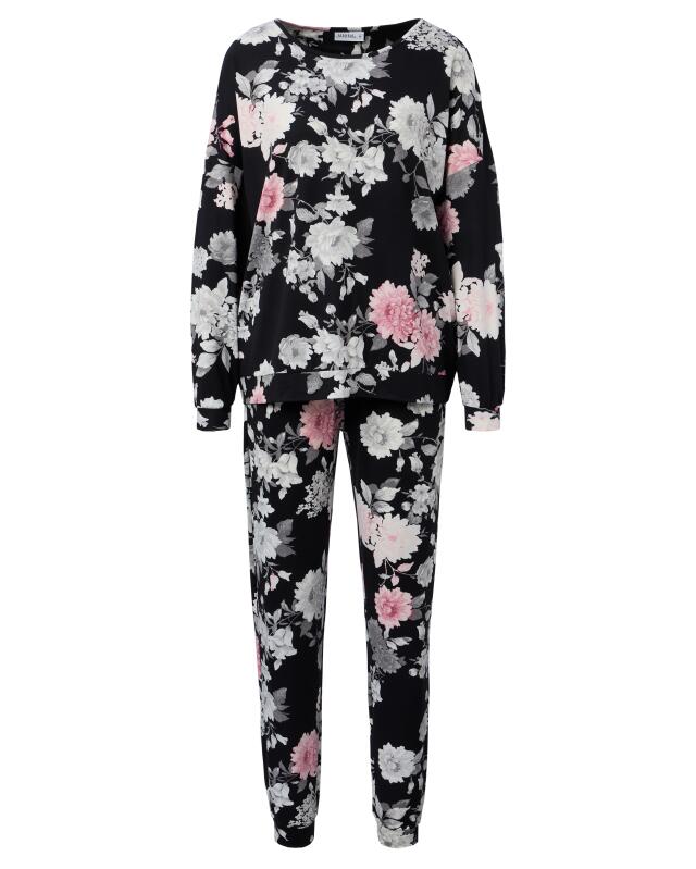 Long pyjamas for women, black printed (KiK Langer Pyjama (schwarz bedruckt)) — KiK, authentic German product in Morocco