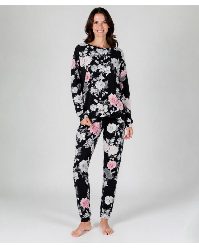 Long pyjamas for women, black printed (KiK Langer Pyjama (schwarz bedruckt)) — KiK, authentic German product in Morocco
