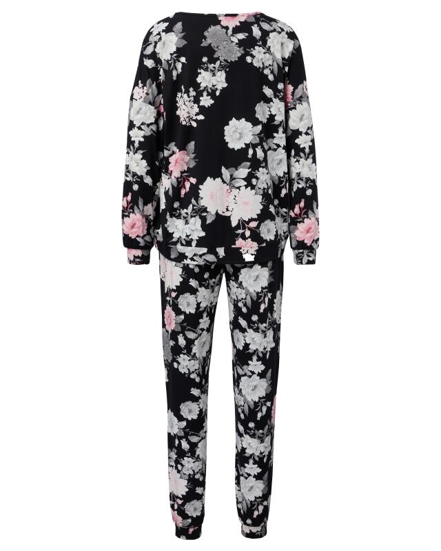 Long pyjamas for women, black printed (KiK Langer Pyjama (schwarz bedruckt)) — KiK, authentic German product in Morocco