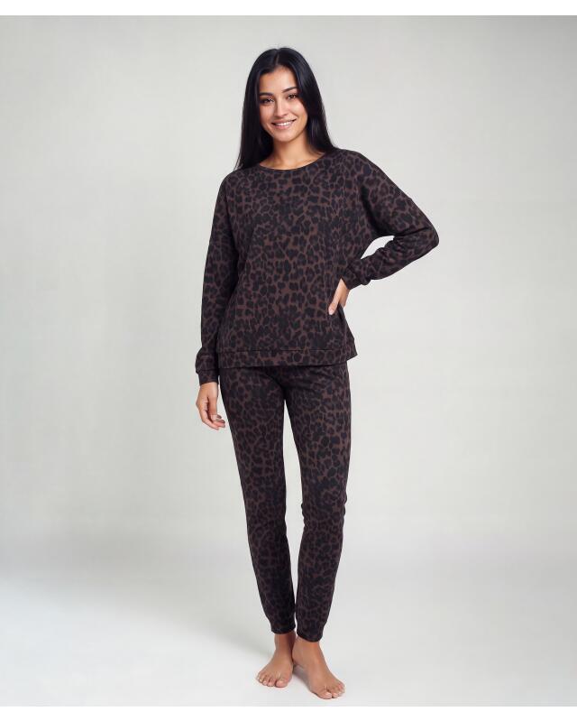 Pyjama long femme, léopard marron (KiK Langer Pyjama (Leo Braun)) — KiK, produit allemand authentique au Maroc