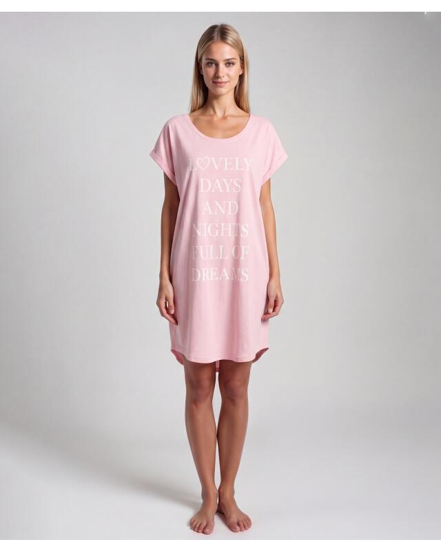 Printed nightshirt for women, pink — KiK, authentic German product in Morocco