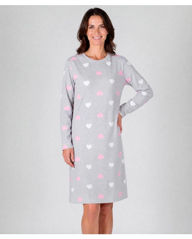 Chemise de nuit à cœurs femme, gris imprimé — KiK, produit allemand authentique au Maroc