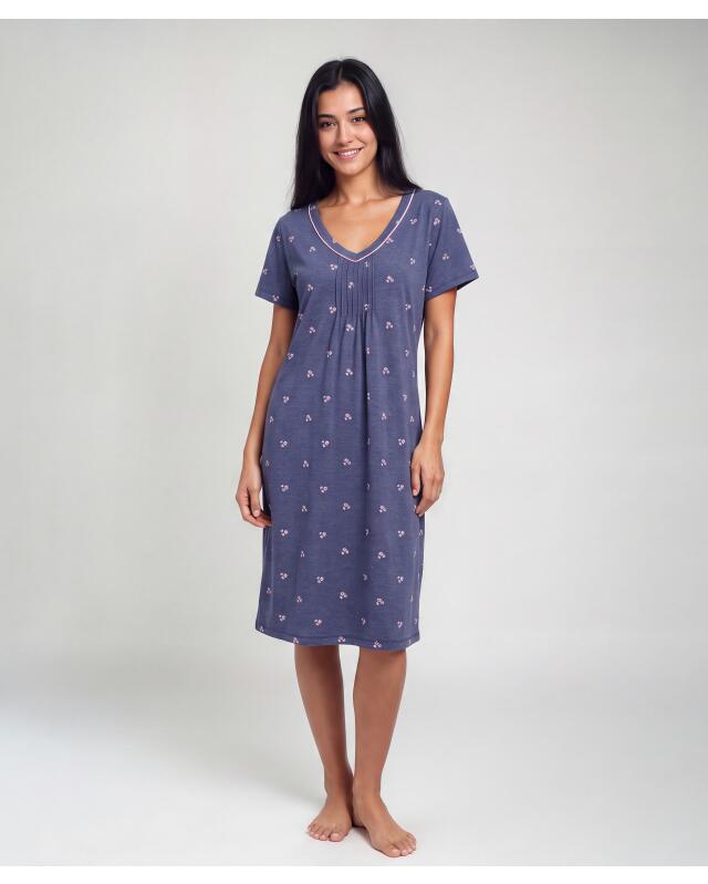 Chemise de nuit à passepoils femme, bleu indigo — KiK, produit allemand authentique au Maroc