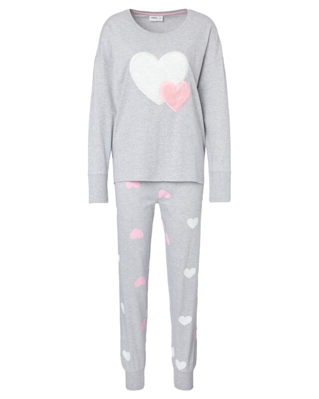 Pyjamas with plush hearts for women, grey marl (KiK Pyjama mit Plüschherzen (grau melange)) — KiK, authentic German product in Morocco
