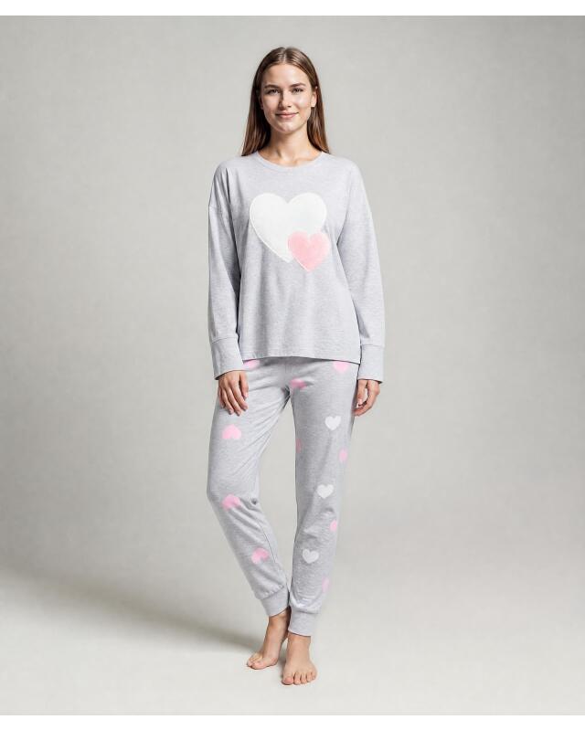 Pyjamas with plush hearts for women, grey marl (KiK Pyjama mit Plüschherzen (grau melange)) — KiK, authentic German product in Morocco