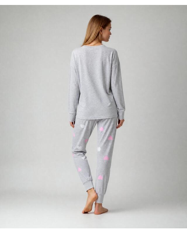 Pyjamas with plush hearts for women, grey marl (KiK Pyjama mit Plüschherzen (grau melange)) — KiK, authentic German product in Morocco
