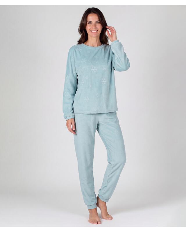 بيجامة مخمل بنقشة الحرق للنساء، تركوازي غامق (KiK Nicki-Pyjama mit Ausbrennermuster (dukeltürkis)) — KiK, منتج ألماني أصلي في المغرب