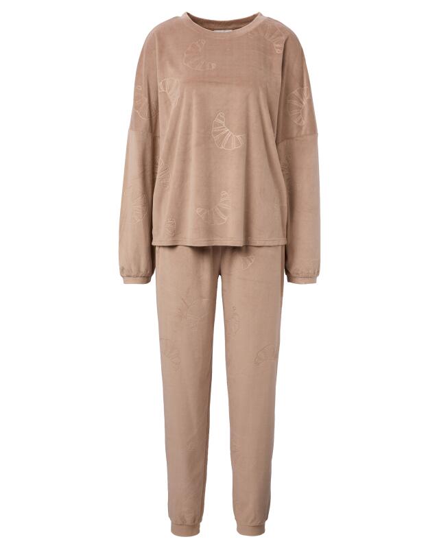 Velour pyjamas with burnout pattern for women, beige (KiK Nicki-Pyjama mit Ausbrennermuster (Beige)) — KiK, authentic German product in Morocco