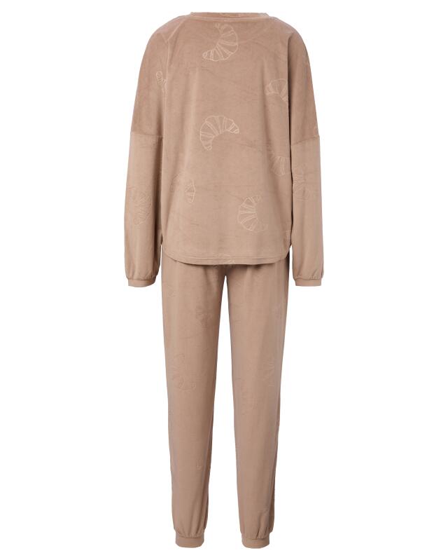 Velour pyjamas with burnout pattern for women, beige (KiK Nicki-Pyjama mit Ausbrennermuster (Beige)) — KiK, authentic German product in Morocco
