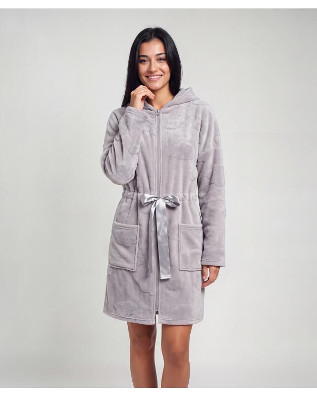 روب حمام من الفليس بسحاب للنساء، رمادي مبرقش (KiK Fleece-Bademantel mit Reißverschluss (grau melange)) — KiK, منتج ألماني أصلي في المغرب