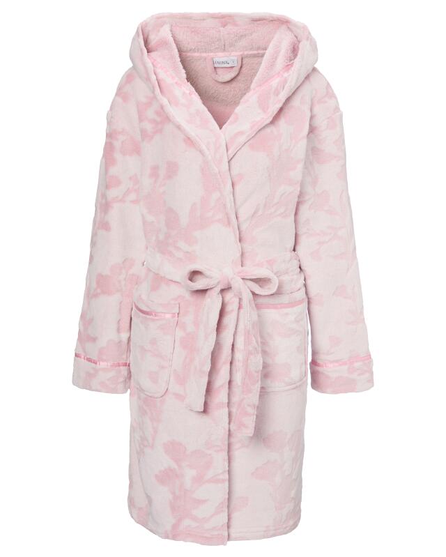 Hooded fleece dressing gown for women, pink (KiK Fleece-Bademantel mit Kapuze (rosa)) — KiK, authentic German product in Morocco