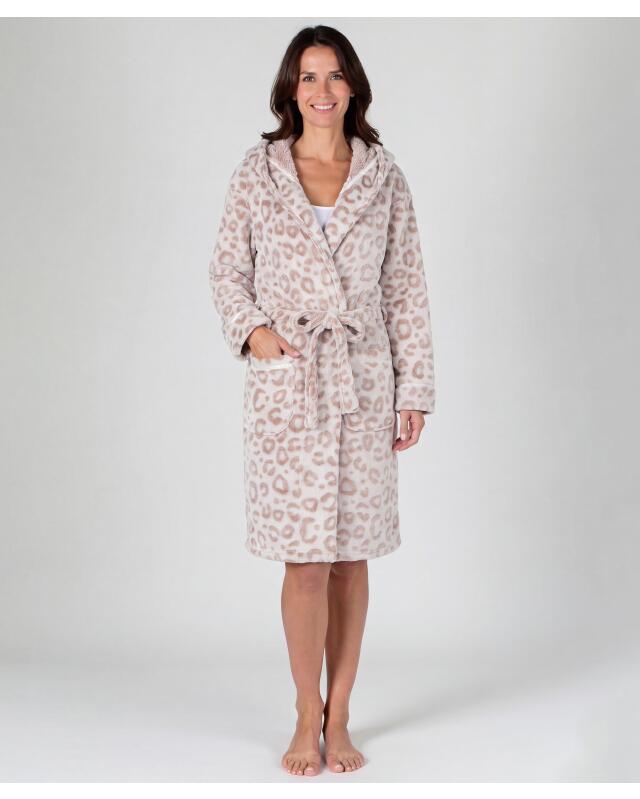 Peignoir polaire à capuche femme, beige (KiK Fleece-Bademantel mit Kapuze (Beige)) — KiK, produit allemand authentique au Maroc