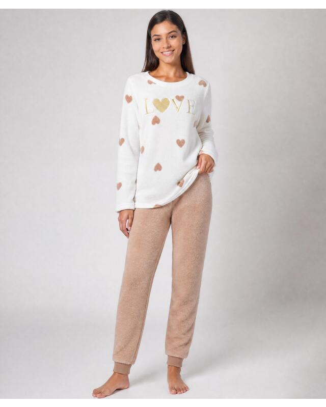 Fleece pyjamas for women, beige (KiK Pyjama aus Fleece (Beige)) — KiK, authentic German product in Morocco