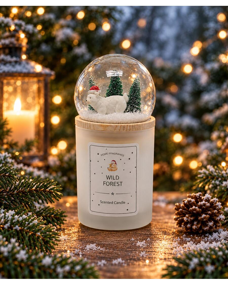 Duftkerze mit Schneekugel Weihnachten, weiß